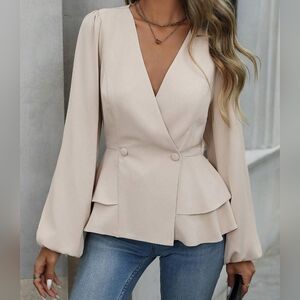 Cream Blouse with Peplum Design